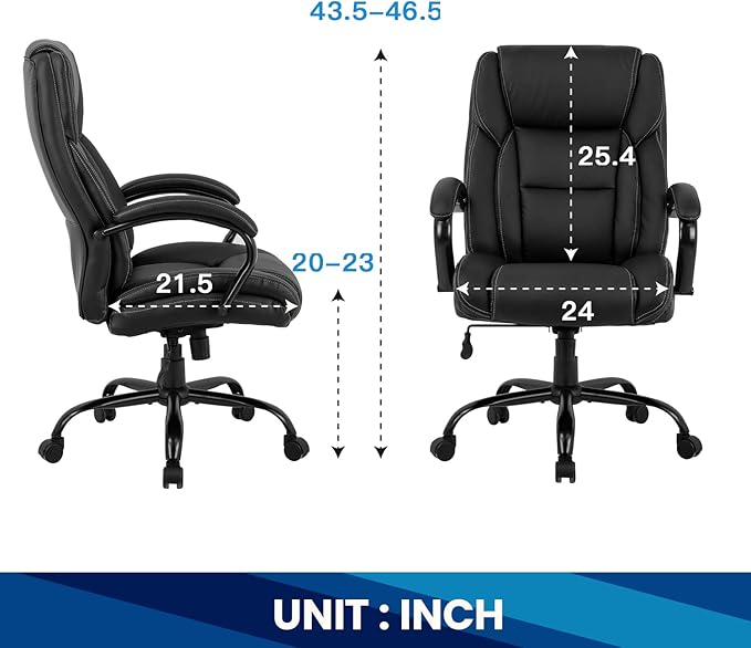 BestMassage Big and Tall Office Chair 500lbs Cheap Desk High Back PU Executive Ergonomic Computer Chair with Lumbar Support Headrest Swivel for Women Men Adults,Black