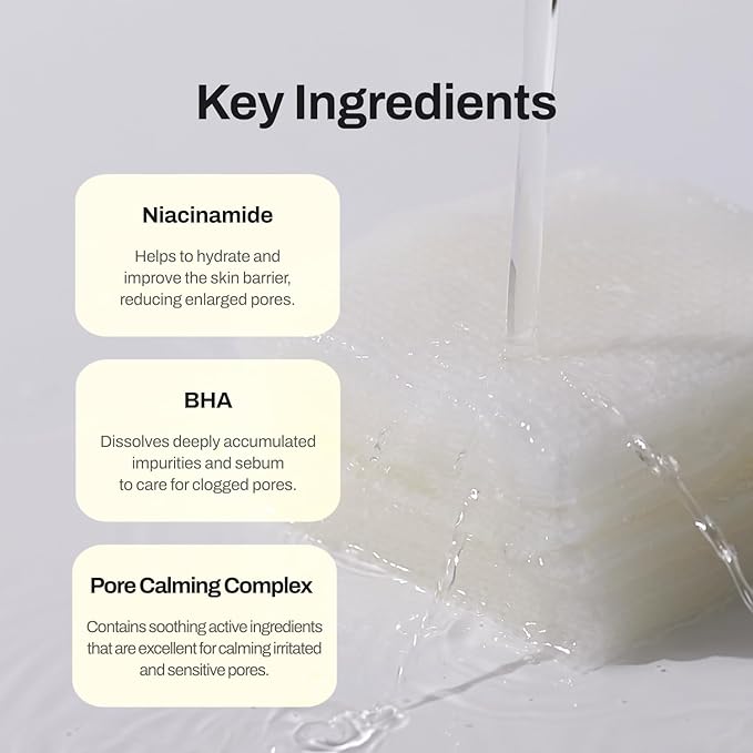 Niacin X BHA Pore Mild Clear Toner Pad - Korean Toner Pads for Face - Hydrating Face Toner for Pore Minimizer - Exfoliating Pore Care with Dual-Sided Pads - Gentle Blackhead Remover, 60 Pads
