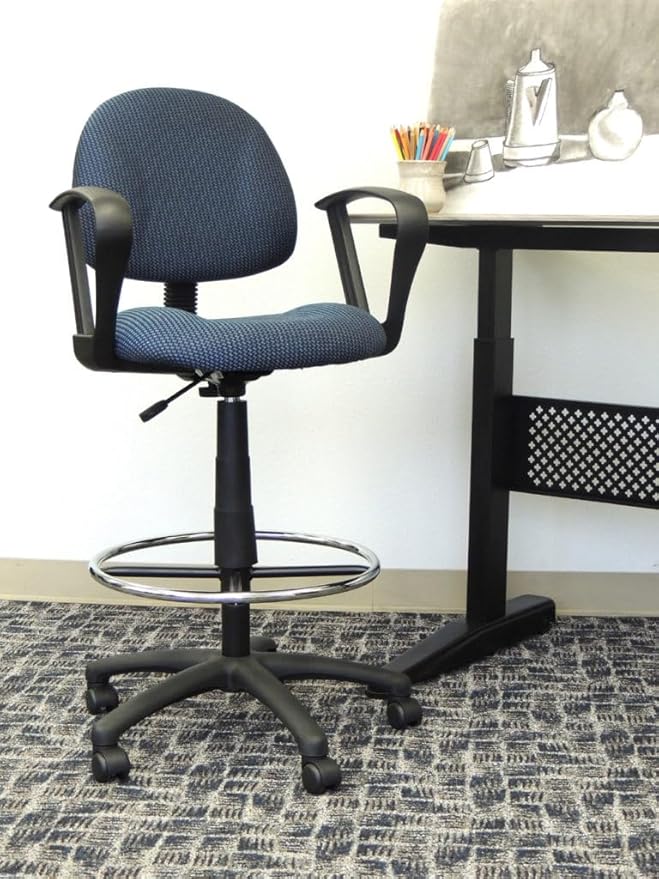 Boss Office Products B1617-BE Ergonomic Works Drafting Chair with Loop Arms in, Blue, Mid-Back