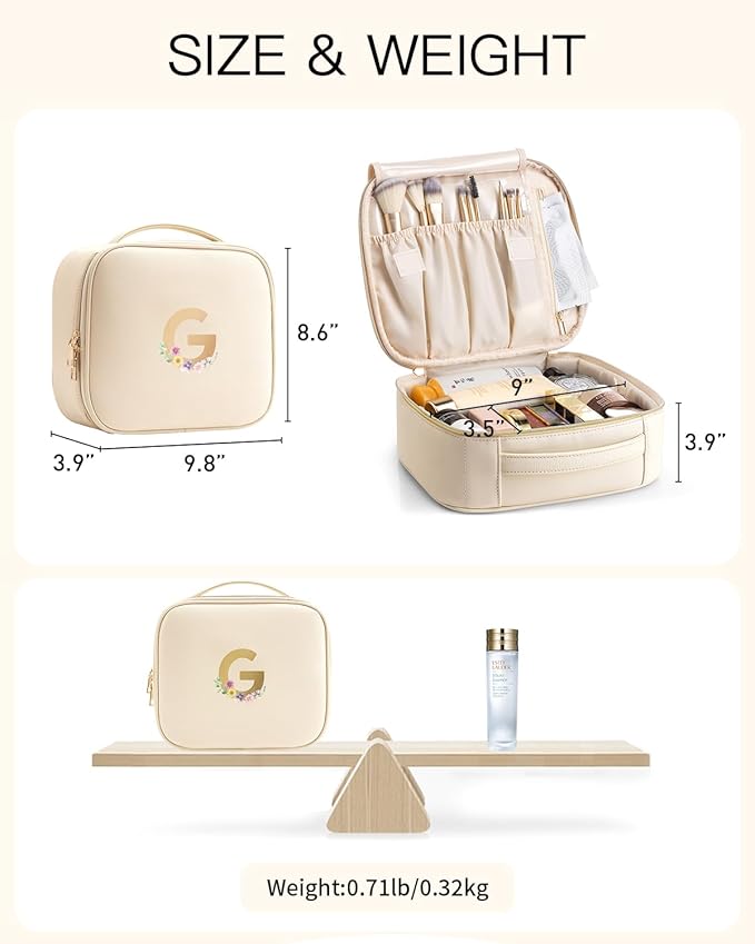 Vlando Teacher Appreciation Gifts for Women，Initial Makeup Organizer Bag,Monogrammed Bridal Shower Gifts Birthday Gift Christmas Gift(Letter G)