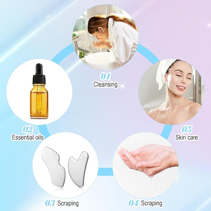 Ouligay 2PCS Stainless Steel Gua Sha Tool Facial Sculpting Tool Metal Face Massager Lymphatic Drainage Facial Massage Tool for Jawline Sculpting, Face Massager, Puffiness Reducing, Skin-Care Gift