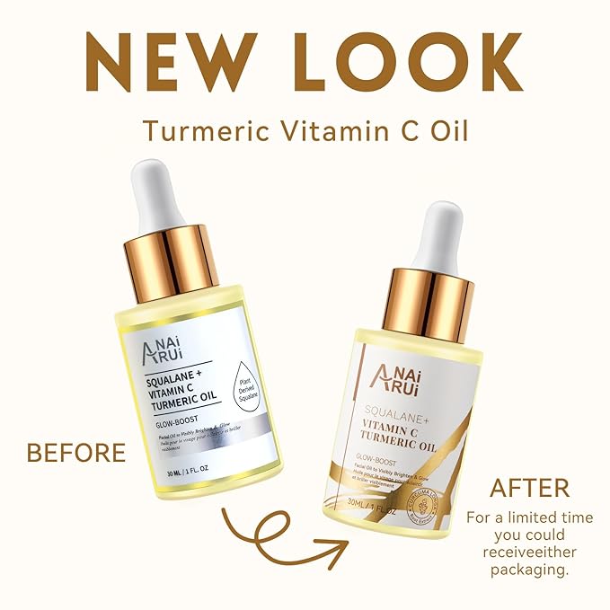 ANAI RUI Squalane Vitamin C Turmeric Facial Oil Moisturizer for Face, Hydrates, Firms Skin, 1fl.Oz.