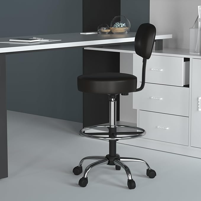 Boss Office Products Be Well Medical Spa Drafting Stool with Back, Black