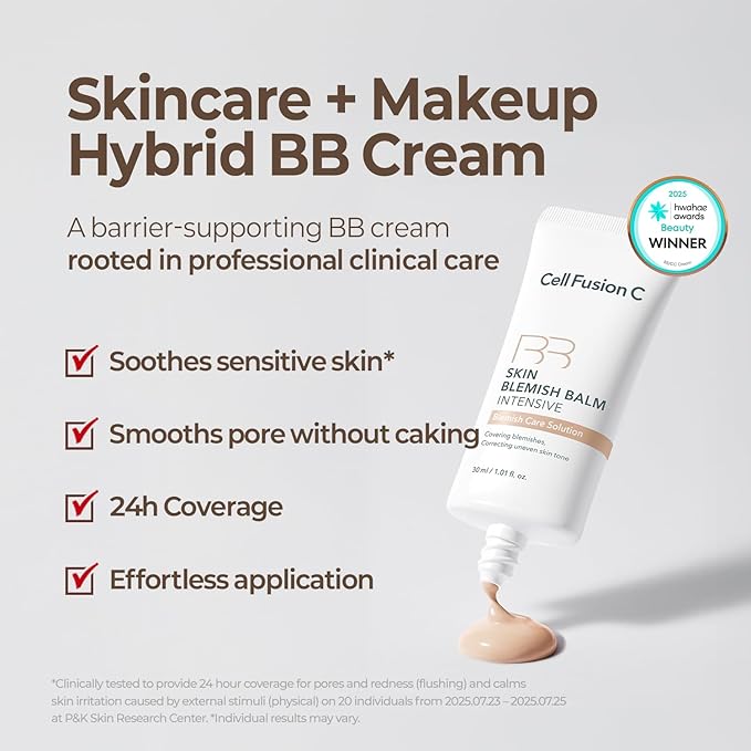 Cell Fusion C Skin Blemish Balm No.23 Signature Beige - Light/Medium, SPF-Free, Skincare-Enriched BB Cream, 24h Natural Coverage, Tinted Moisturizer, Korean Makeup, 1.01 fl.oz.