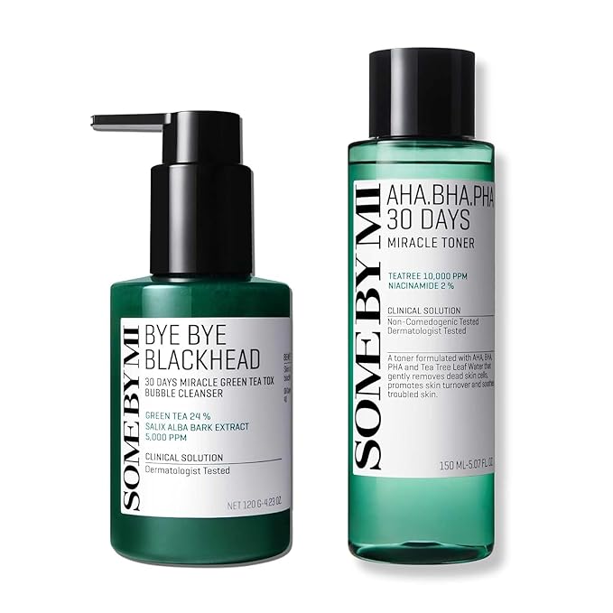 SOME BY MI AHA BHA PHA 30 Days Miracle Toner & Miracle Green Tea Tox Bubble Cleanser