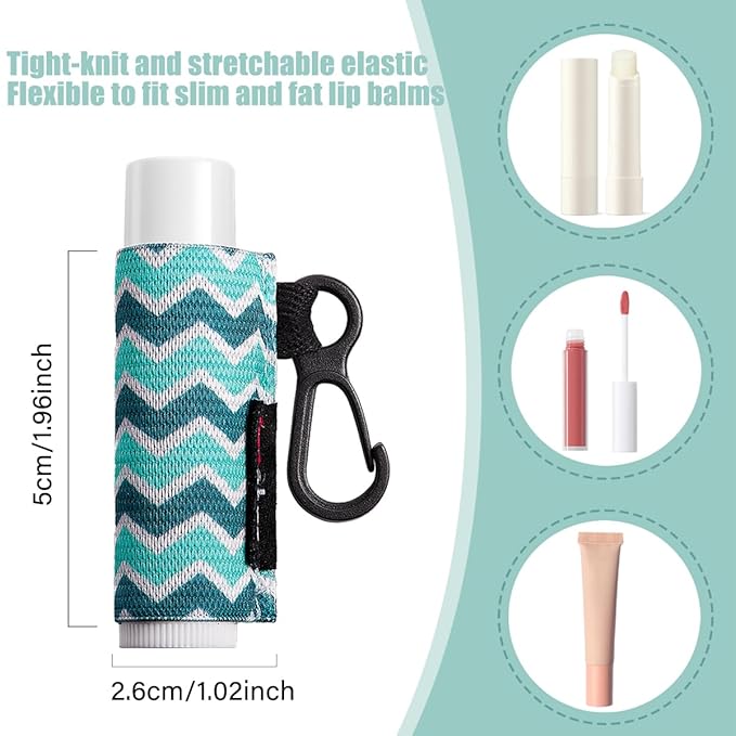 HEYSKAY 3PCS Lip Balm Holder Keychain Lipstick Sleeves Bulk Chapstick Holder Keychain Lip Gloss Holder Chapstick Elastic Sleeves(Strip pattern)
