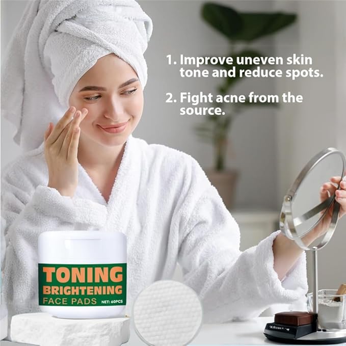 Toning Brightening Face Pads with Clip, Hydrating Facial Pad for Even-Looking Skin Tone & Daily Radiance Care 120 Pieces
