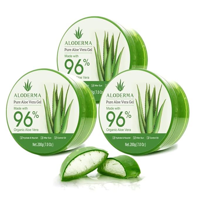 Aloderma Aloe Vera Gel Made within 12 Hours of Harvest with 96% Pure Organic Aloe Vera for Skin, Scalp, & Hair, Soothing Aloe Face Moisturizer, Multipurpose, Hydrating Aloe Gel, 7oz, 3-Pack