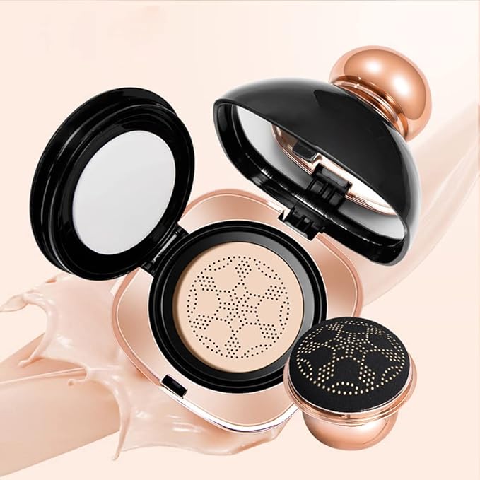 GL-Turelifes Mushroom Head Air Cushion Foundation,BB Cream Oil Control Cushion Set,CC Cream Moisturizing Concealer Air-permeable Natural Flawless Makeup (Mushroom Air Cushion(Ivory white))