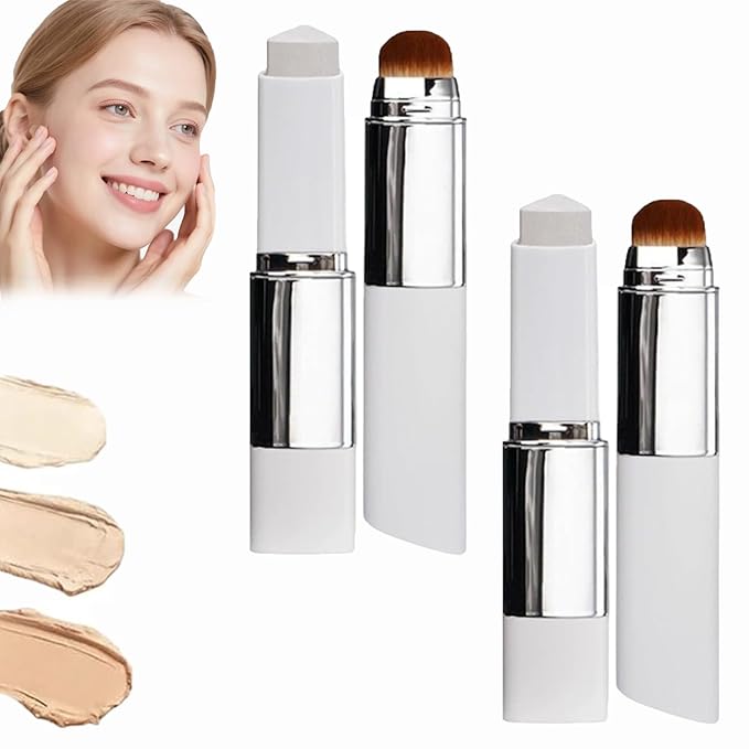 Tryskintle Foundation, Korean Color-Changing Foundation Stick, Cream Stick V White Korean Color-Changing Foundation Stick, 2 in 1 Foundation Sticks with Brush (Natural*2pcs)
