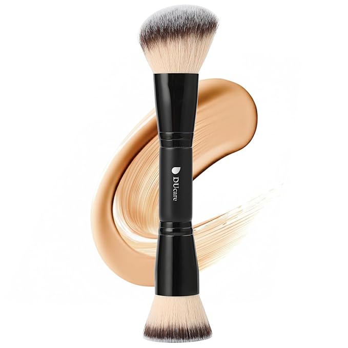DUcare Foundation Brush Contour Bronzer Makeup Brush Double Ended Sculpting Brush for Blending Liquid Powder Concealer Cream Cosmetics Blush Buffe Black