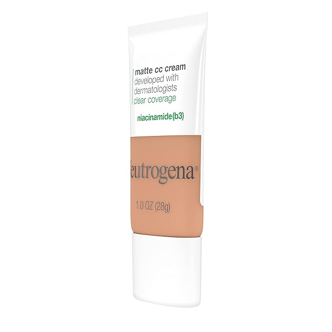 Neutrogena Clear Coverage Flawless Matte CC Cream, Full-Coverage Color Correcting Cream Face Makeup with Niacinamide (b3), Hypoallergenic, Oil Free & Fragrance Free, Warm Linen, 1 oz