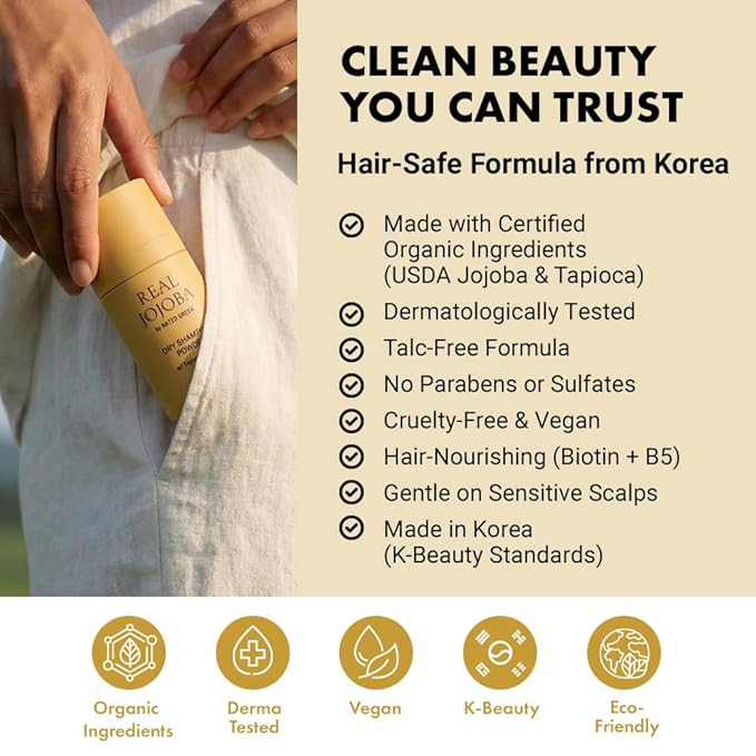 RATED GREEN Jojoba Dry Shampoo Powder for Oily Scalp - Tapioca Silica Oil Control for Greasy Flat Hair - Volumizing Refreshing Treatment, No Residue Puff Type, Korean Hair Care (0.61 oz)