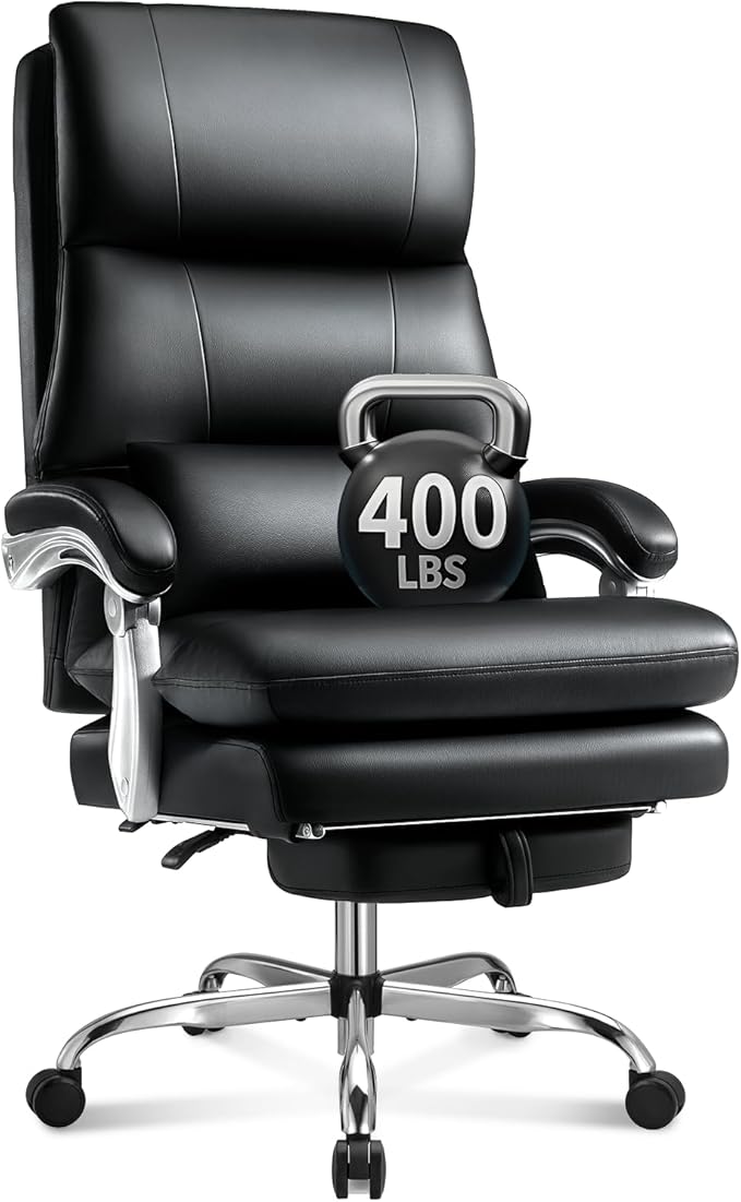 Cloud-Like Comfy Office Chair with Footrest, Overstuffed Fiberfill Executive Desk Chair, Ultra-Soft Reclining High Back Computer Chair, Cozy Double-Layered Plush Seat, Big & Tall 400lbs Cap