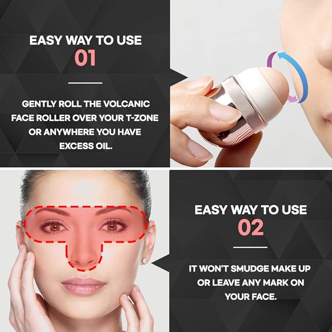 Korean Beauty Oil-Absorbing Volcanic Face Roller, Portable and Reusable Skincare Tool for Oily Skin, Shine Control, Oil Absorber tool for Face (Gold)
