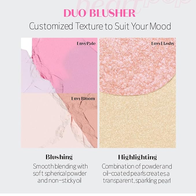 ETUDE Heart Pop Duo Blush, Pink & Beige Orange Cheek Colors, Radiant Glow & Glossy Finish, Blendable Layering Formula, Korean Makeup Artist Collab, Compact 0.2 oz – Envy Bloom