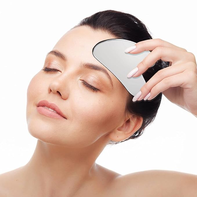Gua Sha Facial Tools, Stainless Steel Guasha Tool for Face & Body, Gua Sha Tools for Puffiness Reducing & Jawline Sculpting Metal Guasha Tool for Women Self-Skincare, Silver