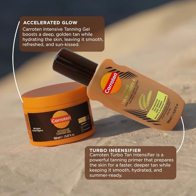 Carroten Turbo Tan Intensifier + Intensive Tanning Gel | Tanning System for Long-Lasting Results | Browning Tan Accelerator | Carrot & Coconut Oil + Vitamins A+E | Made in Greece | 5 oz Each