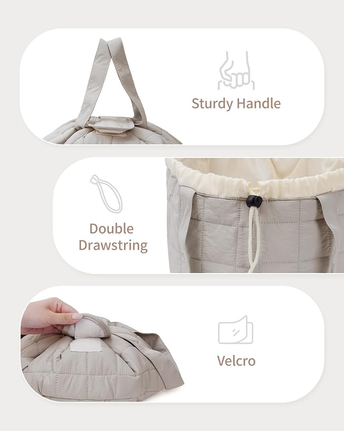 Narwey Quilted Drawstring Makeup Bag, Large Cosmetic Bag Cute Make up Bags Toiletry Bag Travel Bags for Toiletries Organizer for Women Gift for Teen Girls (Khaki) (Patent)
