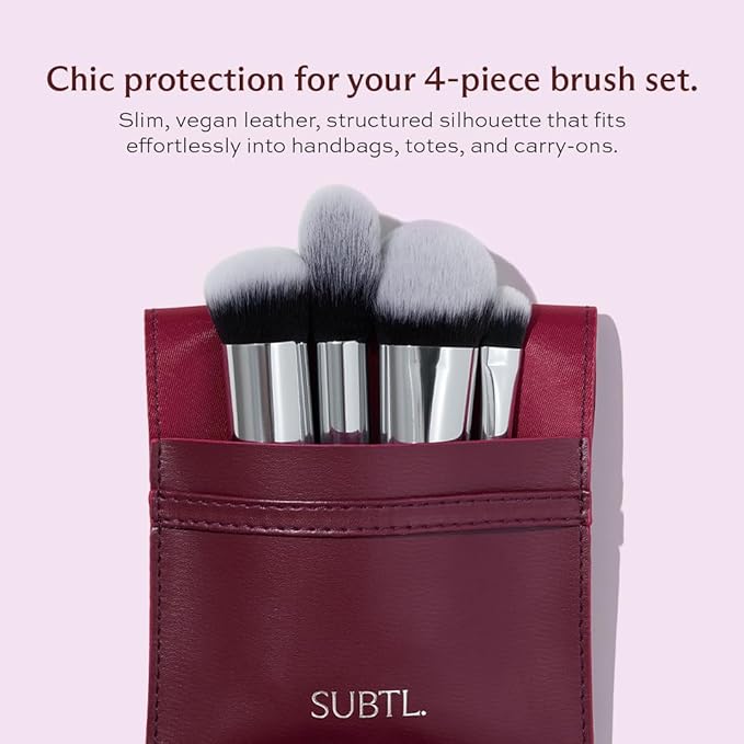 Subtl Mini 4-Piece Travel Makeup Brush Set – Compact & Portable Brushes for Foundation, Powder, Eyes & Blush – Synthetic, Cruelty-Free, Perfect for On-The-Go