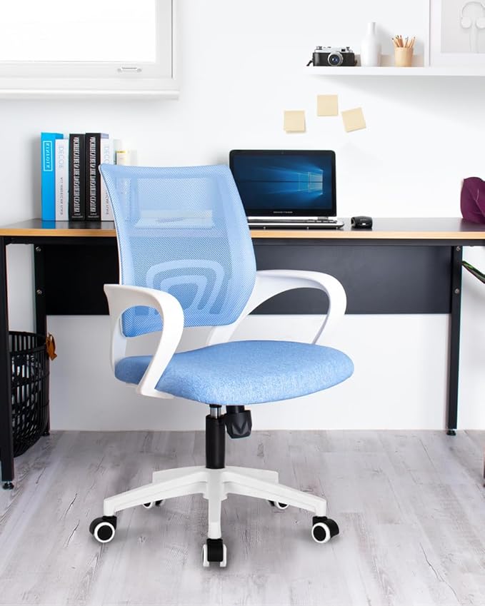NEO CHAIR Office Desk Computer Chair Ergonomic Mesh Gaming Mid Back Seat with Comfy Lumbar Support Adjustable Height Swivel for Home Task (Sky Blue)
