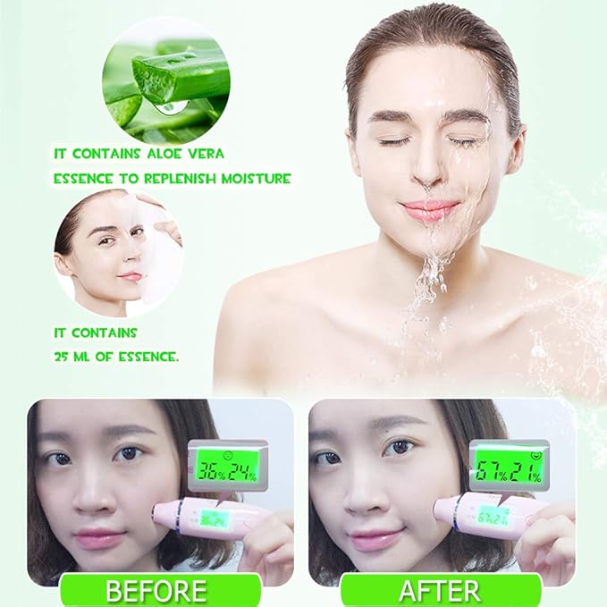 Aloe Facial Skincare Sheet Hydrating Moisturizing Revitalizing Facial Skincare Sheet for Dry, Oily, Sensitive and Tired Skin 25ml/0.8oz, Pack of 10