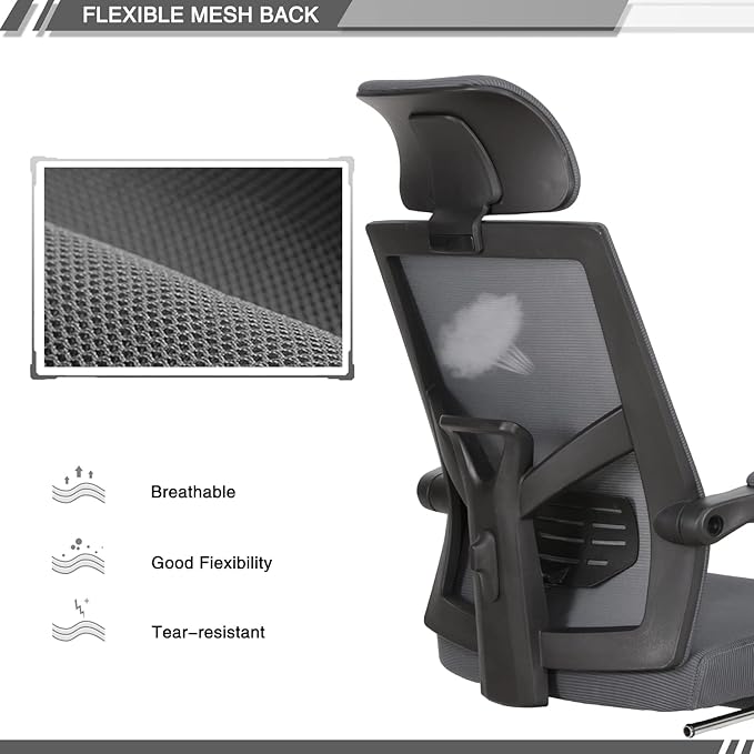 Qulomvs Mesh Ergonomic Office Chair with Footrest Home Office Desk Chair with Headrest and Backrest Adjustable Computer Executive Desk Chair with Wheels 360 Swivel Task Chair