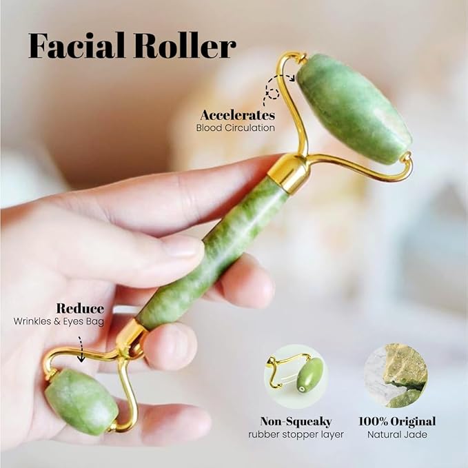 ROSELYNBOUTIQUE Gua Sha Facial Tools & Jade Face Roller for Lift Wrinkless Natural Skincare Tool Jade Roller Guasha Tool for Face (Green)