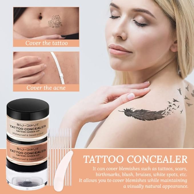 Tattoo Cover Up, Waterproof Concealer Makeup Cream, Skin Concealer Set for Tattoos/Scars/Birthmarks/Dark Spots/White Spots, Suitable for Both Men and Women-2 Color (Brown)