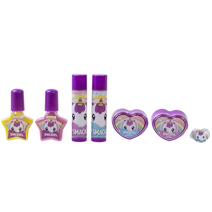 Lip Smacker Unicorn Nail Polish & Flavored Lip Balm Makeup Bag for Girls | Tote | Purse | Christmas Make Up Collection | Holiday Present | Gift for Kids Set of 7