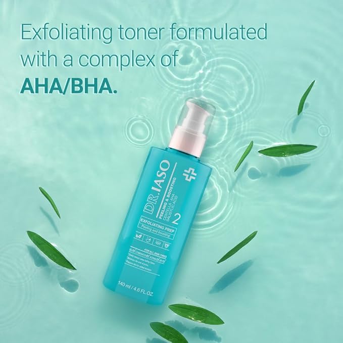 IASO Exfoliating Prep | Multi-Functional Toner, AHAs/BHA Peeling, Add Moisture, Korean Skin Care, 4.73 oz