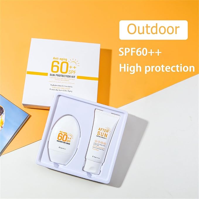 Sunscreen SPF 60 Travel Size Sun Protection Kit - Anti Aging Moisture Cream for Face & Body, After Sun Gel, Beach Essentials