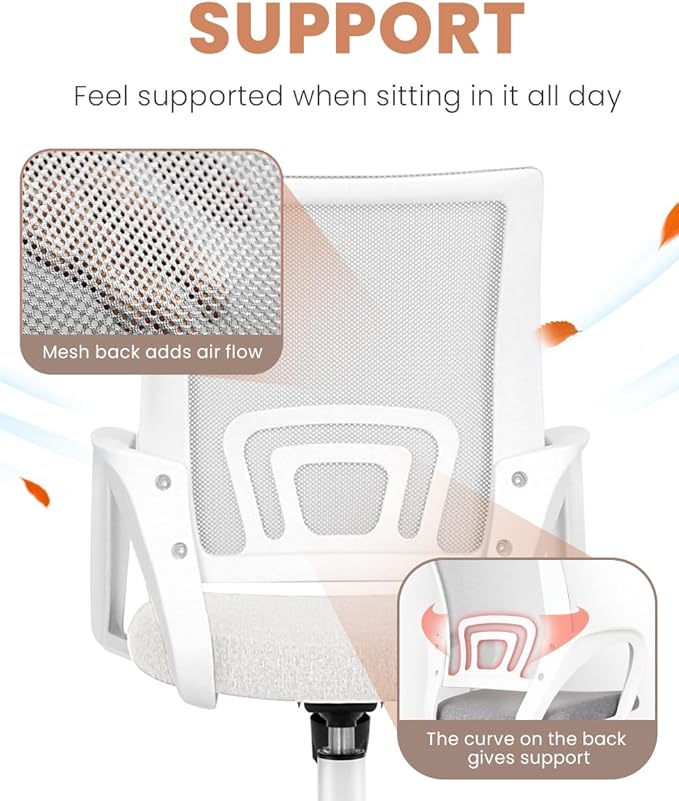 NEO Chair Office Desk Computer Chair Ergonomic Mesh Gaming Mid Back Seat with Comfy Lumbar Support Adjustable Height Swivel for Home Task (Ivory)