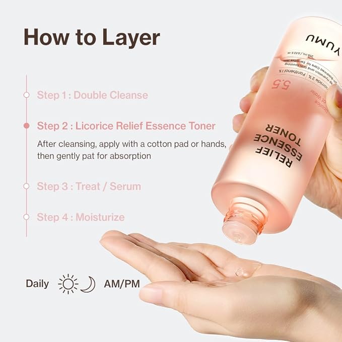 YUMU Licorice Relief Essence Toner for Sensitive Skin, Niacinamide, Panthenol, Fragrance-Free, Soothing & Hydrating (255ml / 8.62 fl. oz.)
