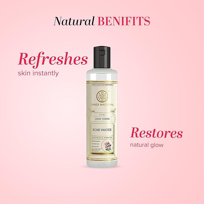 Khadi Natural Rose Water Skin Toner, Soothing & Purifies, All Skin Types, 210ml