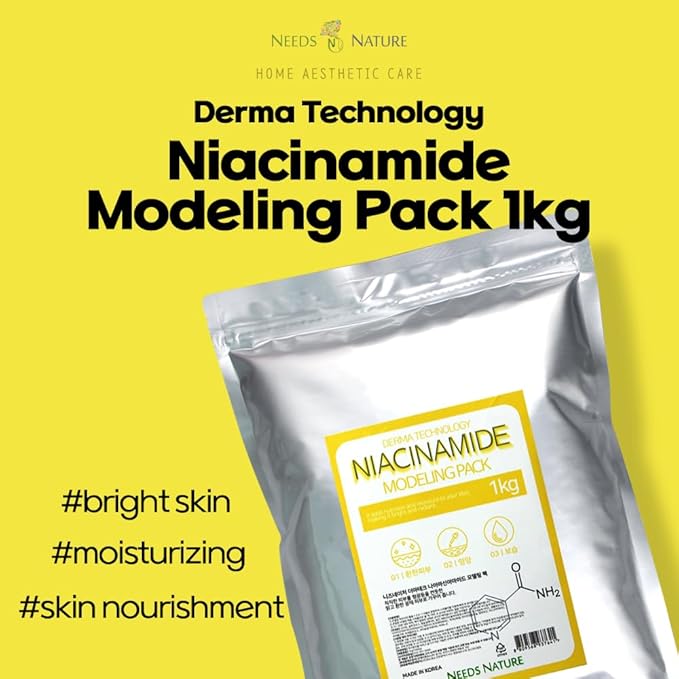 NEEDS NATURE Niacinamide Modeling Mask – Korean Peel-Off Rubber Mask for Face Care, Hydrating & Pore-Refining Powder Pack, 1000g Spa Facial Kit with Tools