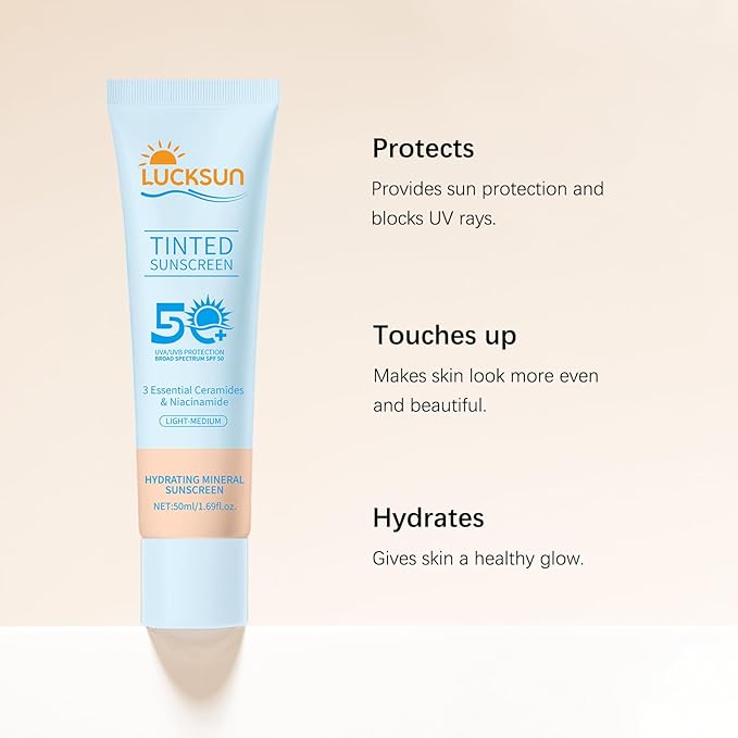Tinted Sunscreen for Face SPF 50, 2 PCS Defense SPF 50 Face Sunscreen Lotion with Hyaluronic Acid, Sun Essence Faces Sunscreens, Hydrating, Moisturizing, UV Defense, Travel Size (Medium Color)