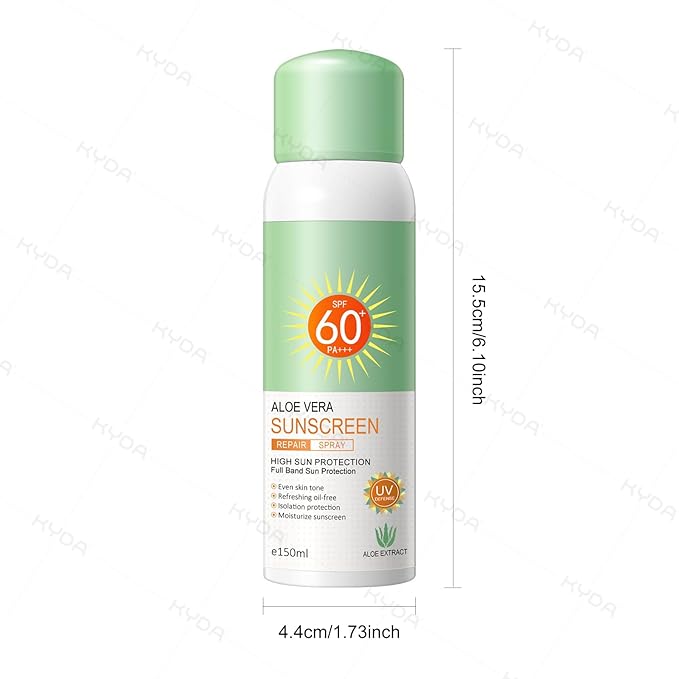 KYDA Aloe Sunscreen Spray SPF 60 PA+++, Moisturizing Suncreen with Skincare Formula, Water Resistant, Non-Greasy UV Protection for Face & Body, 5.07 fl oz