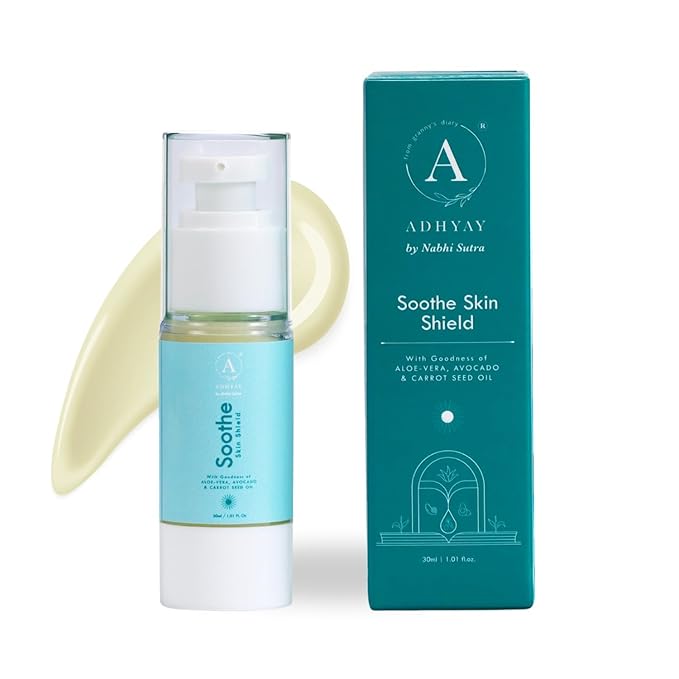 ADHYAY Soothe Natural Sunscreen with Red Raspberry Seed Oil, Carrot Seed Oil, Avocado & Aloe Vera – Chemical-Free Broad Spectrum Sun Protection for Face & Body – Non-Greasy, Travel Size – 30ml