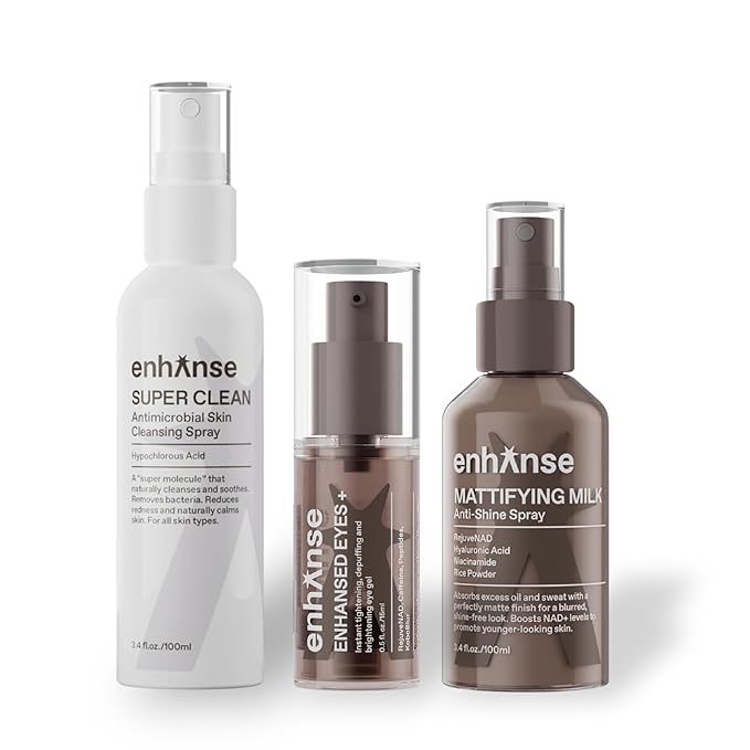 Skin Performance Routine, Super Clean Face Mist, Under Eye Gel, & Mattifying Milk Anti Shine Matte Spray for Men & Women