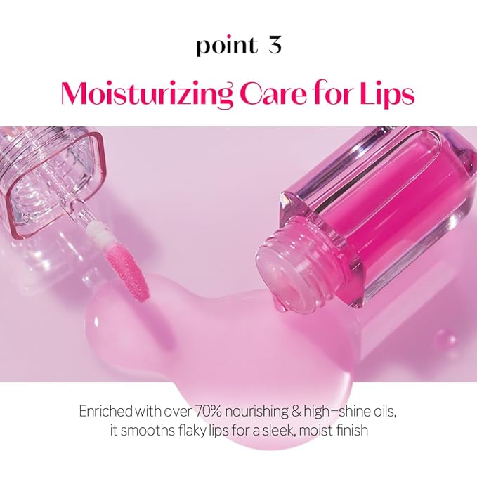 ETUDE Dear Darling Oil Tint #1 Real Cherry (0.14 fl.oz) | High Moisturizing and Strong Hydrating Lip Oil/Lip Gloss | Smooth and Moist Lips | Non-Sticky Lip Oil Tint For Dry Lips | K-beauty