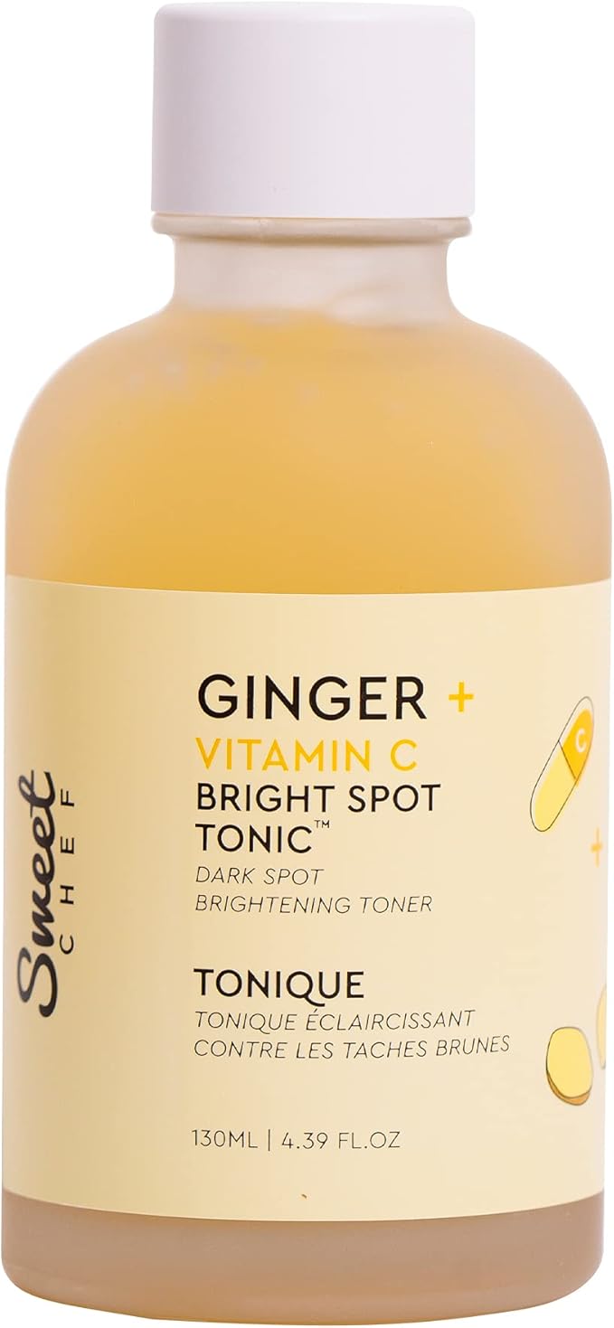 Sweet Chef Ginger + Vitamin C Spot Tonic - Ginger + Turmeric Facial Toner, Hydrates and Visibly Smooths Skin - Vitamin C Helps to Fade the Appearance of Dark Spots (130ml / 4.39 fl oz)