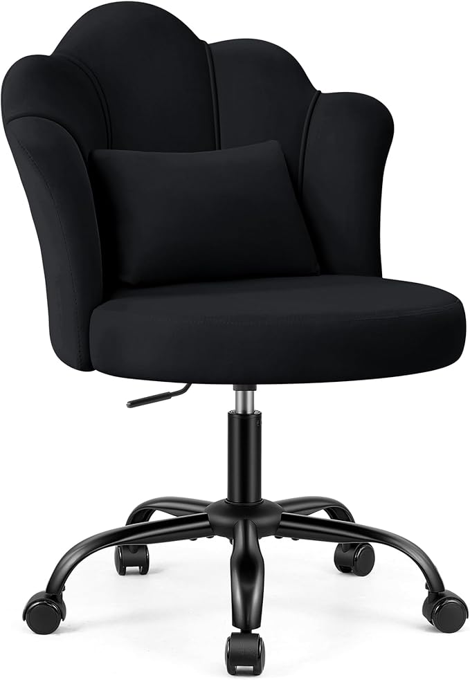 Petal Vanity Chair with Wheels, 3.15" Extra Thick Comfy Makeup Chair, Adjustable Modern Swivel Armless Desk Chair for Girls Women, Aesthetic Small Office Chair for Bedroom Dorm