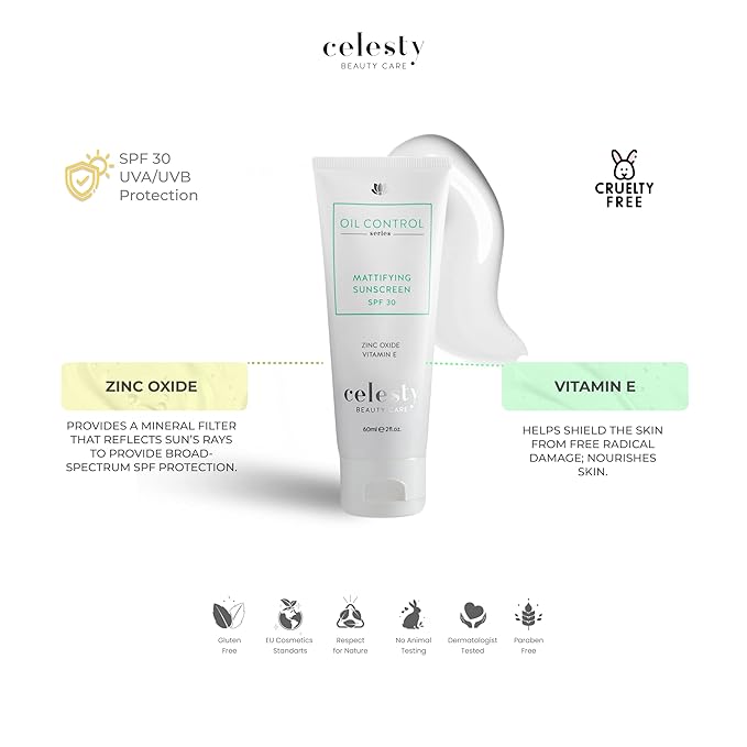 Clesty Beauty Oil-Control Sunscreen SPF 30 – Lightweight, Non-Greasy Sunscreen for Oily Skin, 2 oz Matte Moisturizing Cream with Broad Spectrum UVA And UVB Beauty Sun Protection