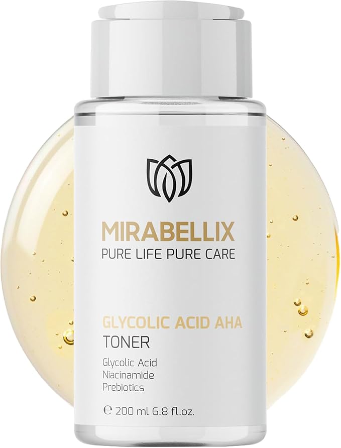 Glycolic Acid AHA Toner 200ml - Exfoliating Face Toner with Niacinamide, Prebiotics & Witch Hazel Water for Oily, Combination, and Blemish-Prone Skin - Brightens, Smooths, and Tightens Skin