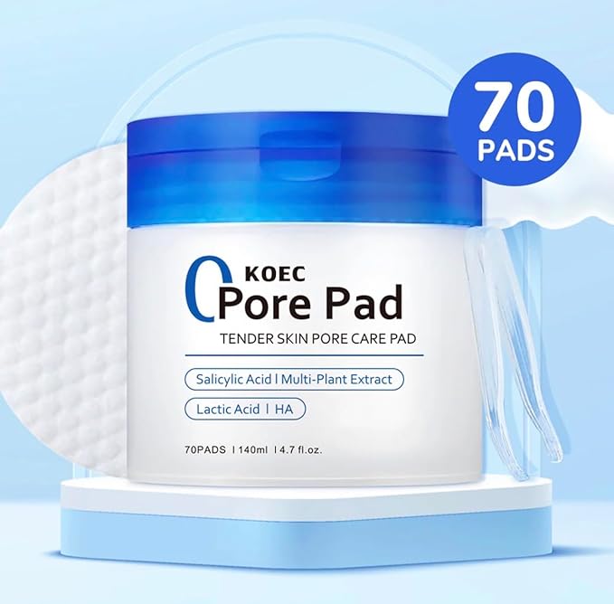 KOEC Korean Clean Pore Toner Pads 2.0 Facial Toner Pads with AHA/BHA niacinamide, Exfoliating Toner Pad- 70 Count-2packs