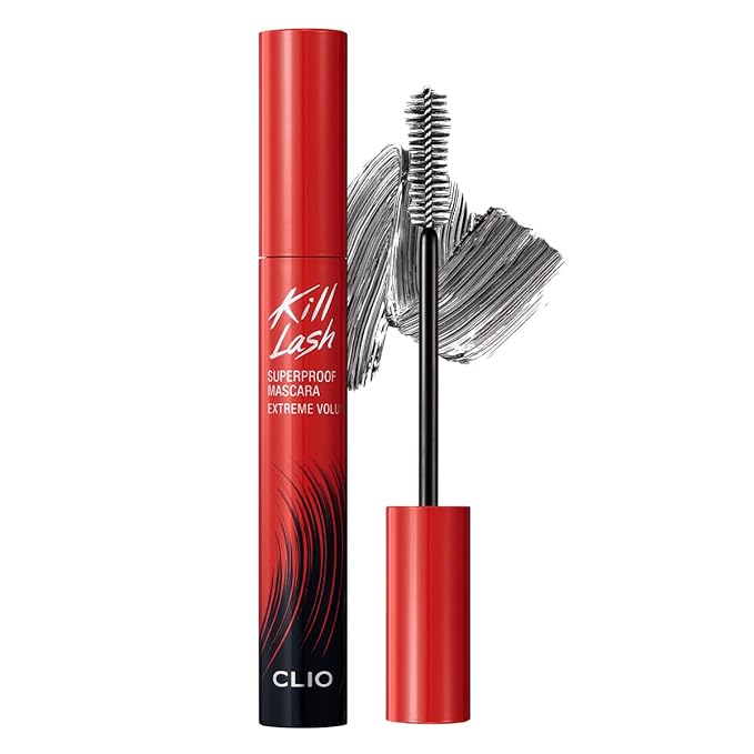 CLIO Kill Lash Superproof Mascara, Waterproof Volumizing Mascara with Peanut-Shaped Brush, Bold Full Lash Effect, Smudge-Resistant Long Wear, Buildable Definition (004 Extreme Volume)