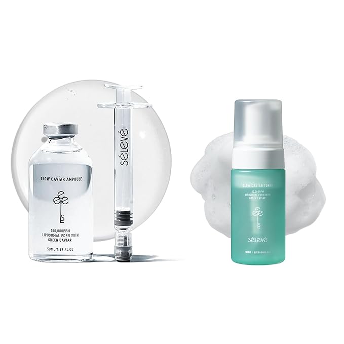 Glow Caviar Hydrating Prep & Serum Duo – Bubble Toner + Glow Ampoule with Green Caviar PDRN, Niacinamide & Ferulic Acid – Korean Skincare for Sensitive & Dry Skin