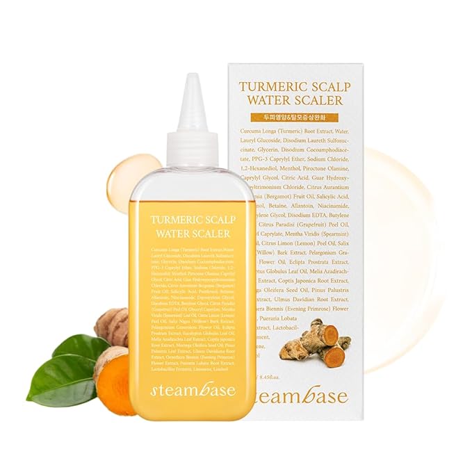STEAMBASE Turmeric Scalp Water Scaler | Scalp Exfoliator for Itchy Dry Scalp, Thinning Hair, Buildup Remover, Treatment for Excess Sebum Oily Greasy Hair | Korean Hair Care Products, 8.45 fl oz