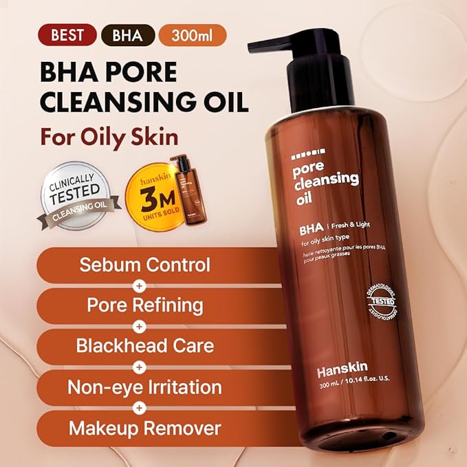 Hanskin Korean Pore Care & Glow Skincare Set – BHA Cleansing Oil, Pink Lotus Vegan PDRN Serum & Hyaluron Moisture Cream | 3-Step Hydrating Glass Skin Routine for Oily & Combination Skin